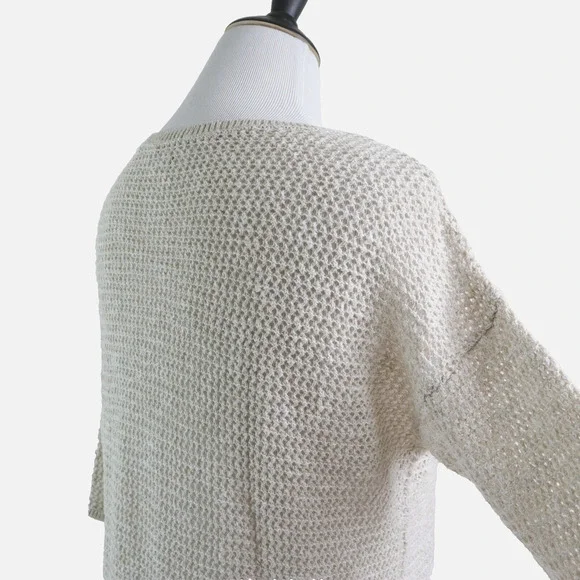 J Jill Size L Linen Blend Open Knit Sweater 3/4 Sleeve Pullover Cream - Picture 5 of 9